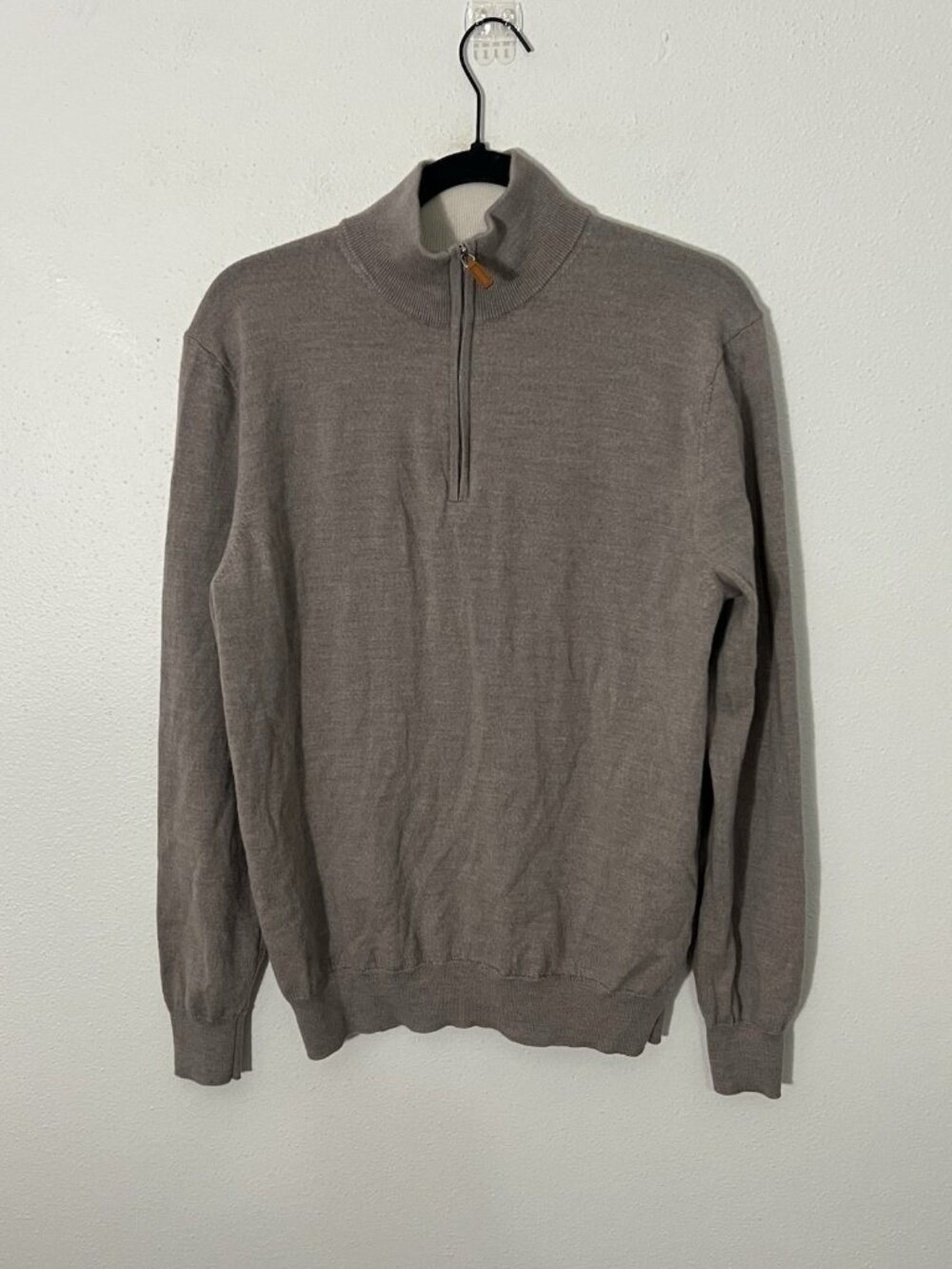 Collars And Co. Australian Merino Wool 1/4 Zip Sweater Size Large Tan Brown